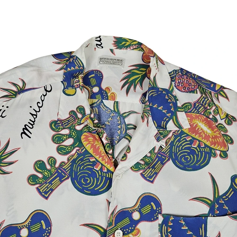 VTG Banana Republic Safari Travel Rayon Hawaii Camp Shirt Mens 2XL Aloha 80s